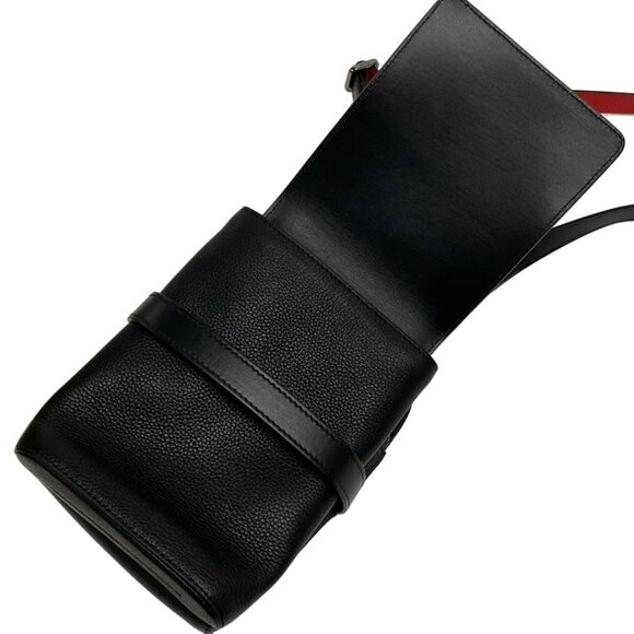 CHRISTIAN LOUBOUTIN Benesch Reporter  Black Red Leather Shoulder Bag 557-082225 - Picture 10 of 14